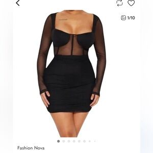 Fashion Nova Black Mesh Corset Bodycon Mini